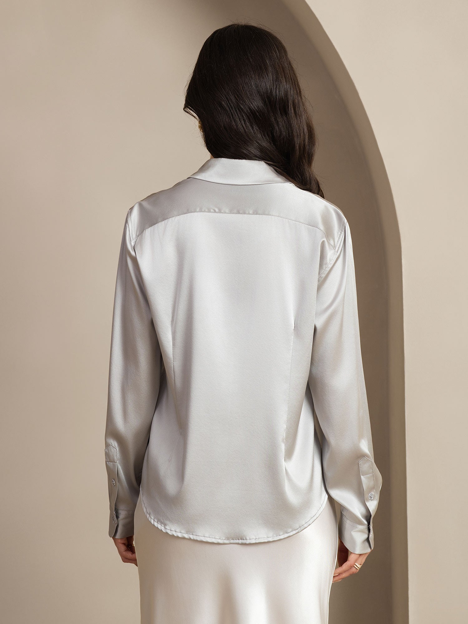 19Momme Silk Long Sleeve Lapel Collar Women's Shirt with Button Up Design