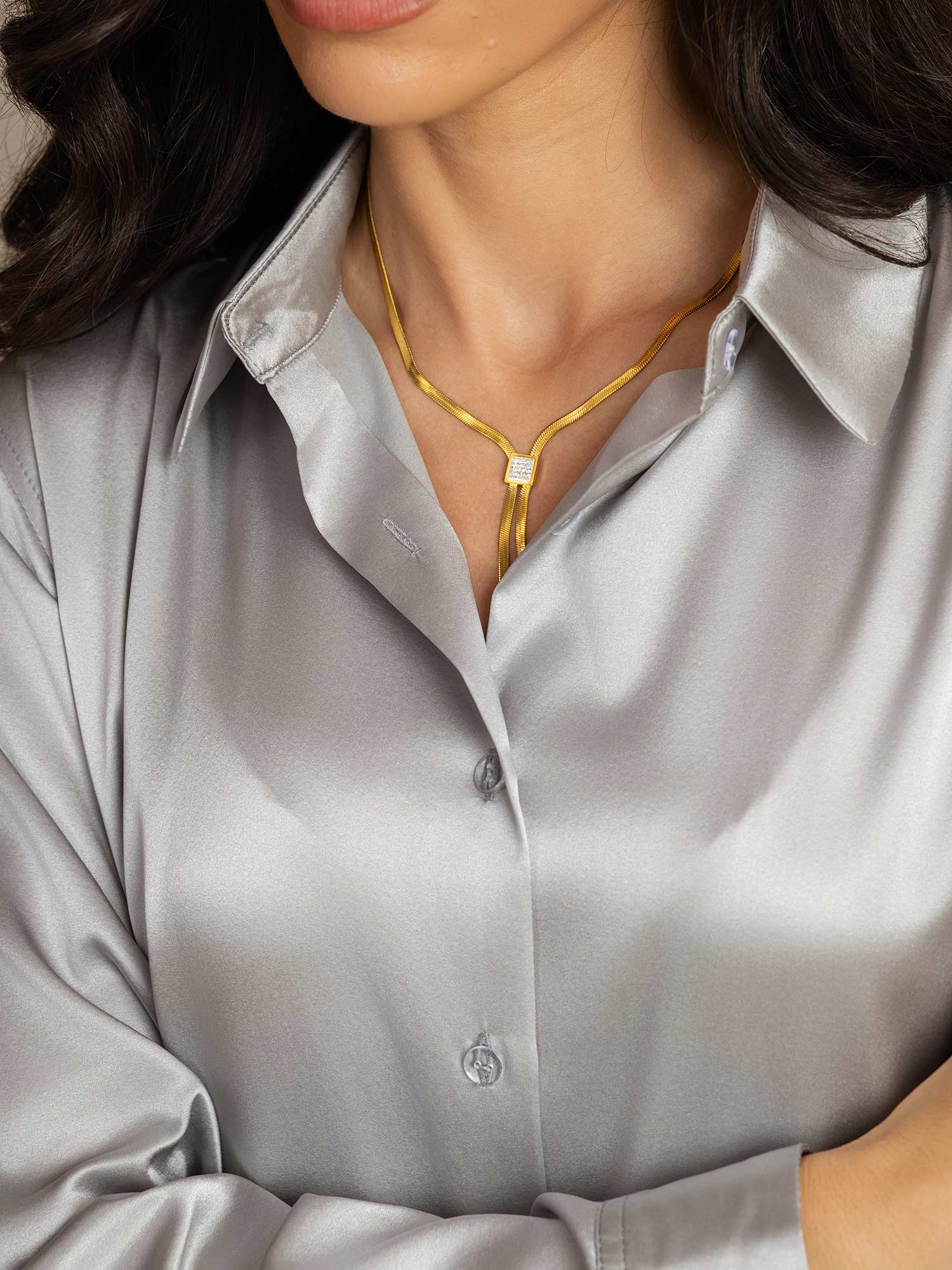 19Momme Silk Long Sleeve Lapel Collar Women's Shirt with Button Up Design