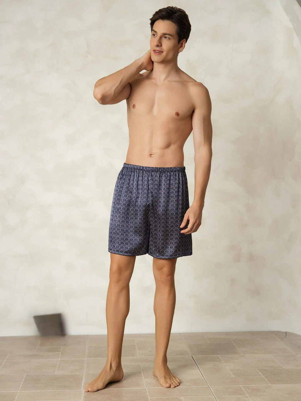 Pure Silk Marine Ginkgo Printed Elastic Waist Night Shorts