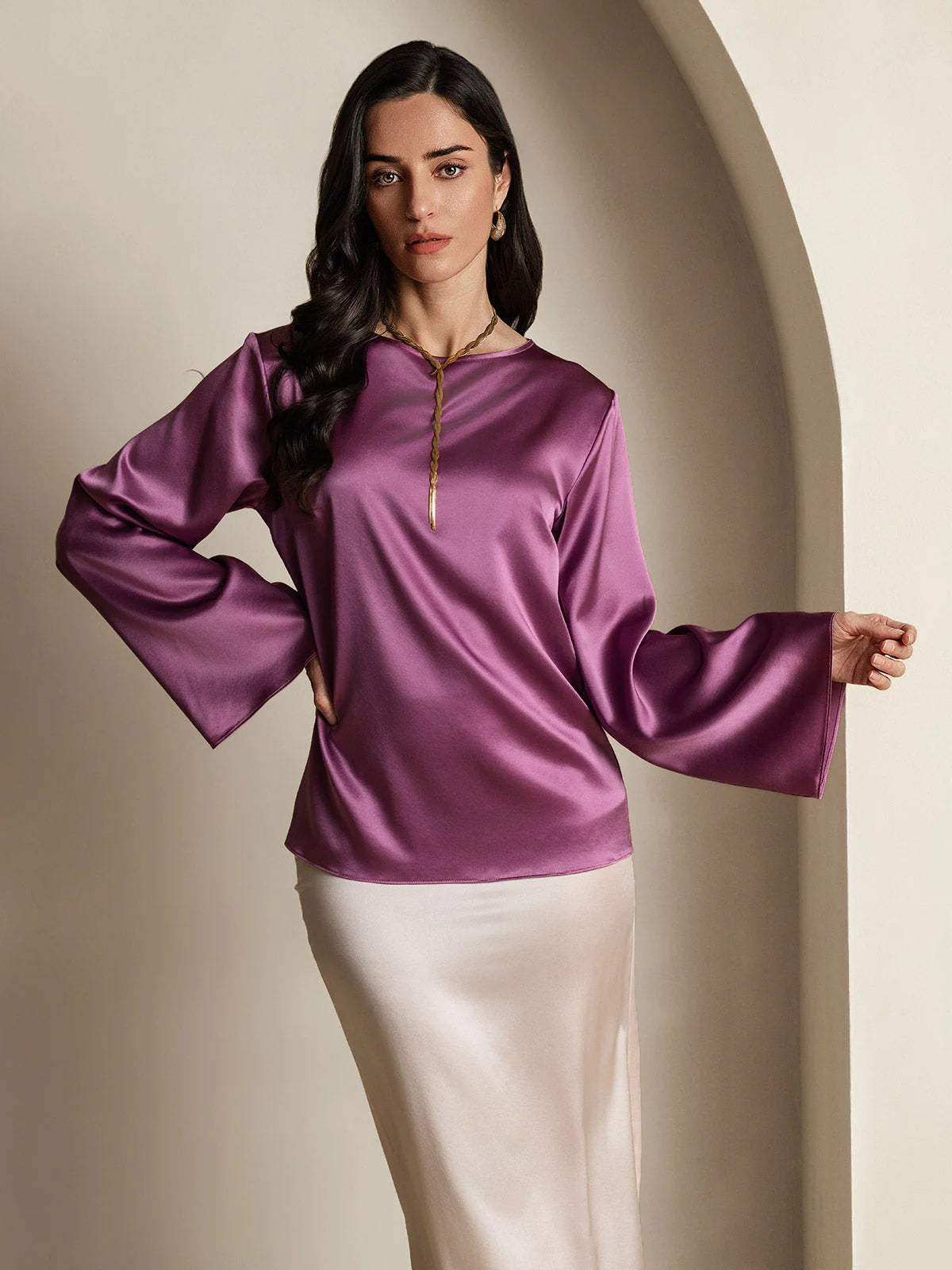 19Momme Silk Long-sleeved Blouse
