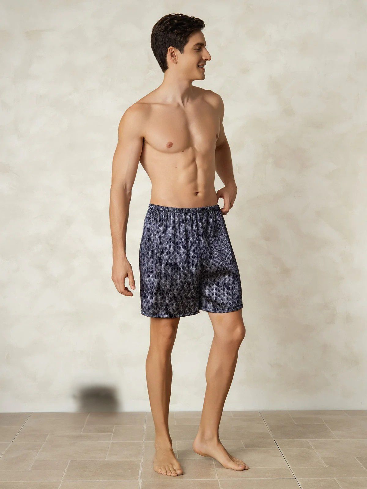 Pure Silk Marine Ginkgo Printed Elastic Waist Night Shorts