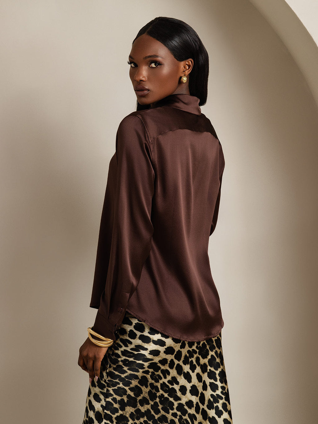 19Momme Silk Long Sleeve Lapel Collar Women's Shirt with Button Up Design